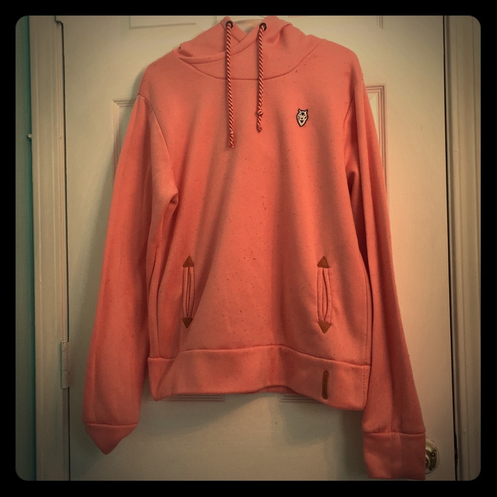 Pink hoodie with leather detailing lightly used